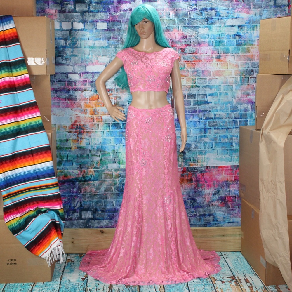 JOVANI Pretty in Pink 2pc Crop Top Gown! #24241